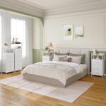 Somdot White Nightstand with 4 Drawers, Vertical Storage Tower Fabric Dresser for Bedroom, Nightstand Bedside Table Furniture, Sturdy Steel Frame, Wooden Top & Easy Pull Fabric Bins - Image 3