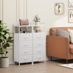 Somdot White Nightstand with 4 Drawers, Vertical Storage Tower Fabric Dresser for Bedroom, Nightstand Bedside Table Furniture, Sturdy Steel Frame, Wooden Top & Easy Pull Fabric Bins - Image 4