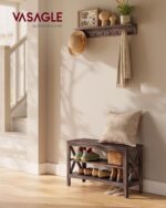 VASAGLE, Entryway Storage Bench, 2-Tier Shoe Rack, 11.8 x 31.5 x 18.9 Inches, Holds up to 300 lb, Farmhouse Style, for Living Room, Bedroom, Maroon Brown ULSB053K51 - Image 3