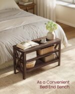 VASAGLE, Entryway Storage Bench, 2-Tier Shoe Rack, 11.8 x 31.5 x 18.9 Inches, Holds up to 300 lb, Farmhouse Style, for Living Room, Bedroom, Maroon Brown ULSB053K51 - Image 7