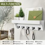 Rebee Vision Key and Mail Holder for Wall with Floating Shelf : Decorative Hanging Organizer with 5 Sturdy Keys Hooks and Wall Mount Key Rack - Farmhouse Entryway Décor (Modern White) - Image 3