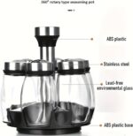 360° Rotating Spice Rack, 6PC Spinning Glass Spice Jars Suitable for kitchen countertops, spice storage, cooking, outdoor BBQ,(Spices Not Included) - Image 3