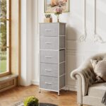 WLIVE Fabric Dresser, 5-Drawer Tall Dressers for Bedroom, Storage Dresser Organizer with Fabric Bins, Wood Top, Sturdy Steel Frame, Chest of Drawers for Closet, Hallway, Light Grey - Image 3