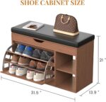 HOMEMORE Shoe Storage Bench Entryway Shoe Bench with Adjustable 3-Tier Flip-Up Shoe Rack Wooden Shoe Cabinet with Seat Cushion for Hallway Living Room - Image 3