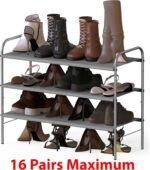 Simple Houseware 3-Tier Shoe Rack Storage Organizer, Grey – Space-Saving Shoe Shelf, Holds 9–16 Pairs, Sturdy Metal Frame, Easy Assembly – Closet, Entryway, Bedroom Shoe Storage Solution - Image 5