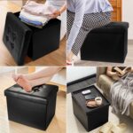 AmasSmile Storage Ottoman Folding Foot Rest Stool, Leather Footstool Bench, Short Ottoman Stool, Storage Foot Rest Store, Books (Black, 17" D x 13" W x 13" H) - Image 6