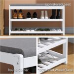 Shoe Bench Entryway, 100% Solid Solid Wood Shoe Rack Bench with Storage and Cushion Padded Seat, 3-Tier Shoe Organizer for Hallway Living Room, Mudrooms, White - Image 4