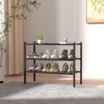 3 Tier Bamboo Shoe Rack for Closet Free Standing Wood Shoe Shelf Storage Organizer for Entryway Small Space Stackable 27"x11"x20" (Black) - Image 3