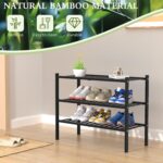 3 Tier Bamboo Shoe Rack for Closet Free Standing Wood Shoe Shelf Storage Organizer for Entryway Small Space Stackable 27"x11"x20" (Black) - Image 5
