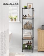 SONGMICS 5-Tier Bathroom Shelf, Storage Rack for Small Space, with 5 PP Shelf Liners, Removable Hook, Extendable Design, Ink Black and Translucent ULGR23BK - Image 3