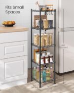 SONGMICS 5-Tier Bathroom Shelf, Storage Rack for Small Space, with 5 PP Shelf Liners, Removable Hook, Extendable Design, Ink Black and Translucent ULGR23BK - Image 4