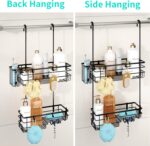 HapiRm Hanging Shower Caddy Organizer - No Drilling Shower Shelves with Hooks and Toothbrush Holder, Rustproof 304 Stainless Steel Bathroom Organizer - Black - Image 4