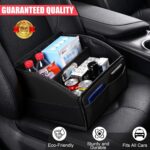 Car Storage Organizer [2025 UPDATED] Leather Car Caddy Basket for Front Seat Floor Back Seats Metal Handle 6 Compartments Adjustable Strap Buckles Slip-Resistant (Black) - Image 3