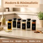 Glass Spice Jars with Labels (24 x 4oz) Spice Containers with 240 Labels, Shaker Inserts, Funnel, Empty Square Empty Square Seasoning Organizer (Black Lids) - Image 3
