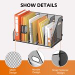 SUPEASY Binder Organizer, Magazine File Holder with 5 Vertical Compartments Rack, Metal Desk File Organizer & Binder Holders, Magazine Organizers for Office Desktop, Home, School (Black) - Image 3