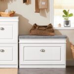 SoBuy Small Shoe Storage Bench, Narrow Shoe Cabinet for Entryway, Shoe Rack with Cushion&2 Tiers Flip-Drawer, Closet Hallway Mudroom White FSR82-L-W - Image 3