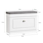 SoBuy Small Shoe Storage Bench, Narrow Shoe Cabinet for Entryway, Shoe Rack with Cushion&2 Tiers Flip-Drawer, Closet Hallway Mudroom White FSR82-L-W - Image 4