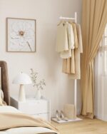 Yawinhe Metal Coat Rack, Coat Tree with Rock Base,L Shaped Freestanding Hall Tree, Clothes Hanger Stand Suitable for Bedroom, Hallway, Entrance,68.5 Inches High,White,USMJ101W - Image 3