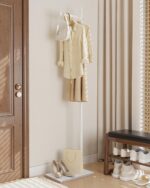 Yawinhe Metal Coat Rack, Coat Tree with Rock Base,L Shaped Freestanding Hall Tree, Clothes Hanger Stand Suitable for Bedroom, Hallway, Entrance,68.5 Inches High,White,USMJ101W - Image 4