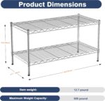2-Tier Heavy Duty Shelving Unit,36" Wx18 Dx19.5H,Wire Shelf Rack with Lockable Wheels,Height Adjustable Metal Storage Shelves Organizer for Living Room,Garage,Kitchen,Office,Laundry,Pantry - Image 4