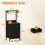 Furnulem Tall Nightstand with Charging Station, Night Stands with LED Lights and Storage Shelves, Bed Side Table for Bedroom, Hallway, Office, 4 Fabric Drawers (Black Oak) - Image 4