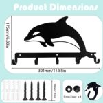 Key Holder for Wall with 5 Hooks | for Front Door Entryway Office Kitchen Bedroom | Wall Hanger with Screws for Umbrella Coats Hats | Leaping Dolphin Design, Metal Organizer(11.85" x 6.88") - Image 3