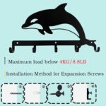 Key Holder for Wall with 5 Hooks | for Front Door Entryway Office Kitchen Bedroom | Wall Hanger with Screws for Umbrella Coats Hats | Leaping Dolphin Design, Metal Organizer(11.85" x 6.88") - Image 4