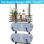 Over The Door Towel Racks for Bathroom,6 Tier Towel Rack Wall Mounted with Metal Shelf and Hooks,Rolled Towel Storage for Bathroom Door Holder Organizer Hanging,Black - Image 4