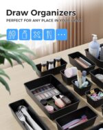 25 PCS Plastic Drawer Organizers Set, 4-Sizes Vanity and Makeup Organizer, Desk and bathroom Drawer Organizer Trays, Organizers and Storage for Makeup, Jewelry, Gadgets, Utensils (Black) - Image 4