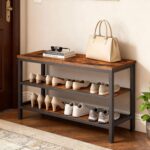 Wooden Shoe Bench, 3-Tier Industrial Shoe Storage Bench, Sturdy Shoe Rack Bench with Storage for Entryway, Living Room, Halley, Space Saving, Rustic Brown and Black HX06BR - Image 3