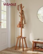 VASAGLE Coat Rack, Free Standing Coat Stand, Hall Coat Tree with 8 Hooks and Storage Shelf, 69.2 Inch Tall, for Coats, Hats, Bags, for Entryway, Hallway, Bedroom, Caramel Brown URCR033K01 - Image 3