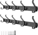 2 Pack Coat Rack Wall Mount,17.3 in Wall Hooks for Hanging, Coat Hanger Wall Mount Towel Rack Hat Rack for Wall with 10 Hooks for Entryway, Bedroom, Bathroom (Black) - Image 2
