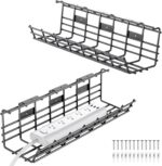 2 Pack DELAMU Under Desk Cable Management Tray, Large Metal Cord Organizer, Office & Home Cord Wire Management Under Desk Shelf, Easy Install Pre-drilled Cable Organizer, Black - Image 2
