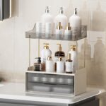 2-Tier 2-Drawer Bathroom Countertop Organizer, Multi-Purpose Makeup Storage Rack for Vanity, Cosmetic Counter Organizer (Grey) - Image 2