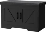 2-Tier Storage Bench, 27.6" Wide Shoe Bench with Padded Seat Cushion, Entryway Bench with 2 Barn Doors and Adjustable Shelf, Black - Image 2