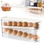 2025 New Egg Holder for Fridge, Egg Organizer for Refrigerator Automatic Scrolling Eggs Rack Holder Rolling Dispenser Stackable Container and Storage for Refrigerator with Lid - Image 2