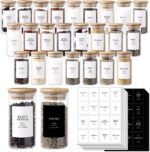 24 Pcs Glass Jars With 296 Spice Labels Preprinted of White and Black Color- 4oz Thicken(2.4mm) Empty Small Herb Seasoning Containers With Bamboo Airtight Lids - Image 2