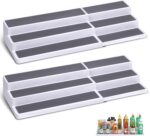 3 Tier Expandable Spice Rack Organizer, White/Grey Plastic Spice Rack, Adjustable Length 14.6In-25.8In, 2 Pack Non-Skid Tiered Spice Shelf Organizer for Kitchen Cabinet, Cupboard, Pantry - Image 2