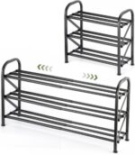 3-Tier Shoe Rack for Closet, 16"-33" Expandable ShoeRackAdjustable for Entryway Closet Doorway SturdyMetal, Black - Image 2