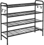 4-Tier Shoe Rack 33" Wide Metal Shoe Organizer Long Shoe Storage with 4 Side Hooks Sturdy Shoes Shelf for Closet, Front Door Entrance, Garage, Dorm, Black - Image 2