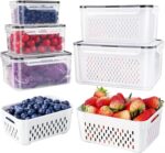 5 PCS Large Fruit Containers for Fridge - Leakproof Food Storage Containers with Removable Colander - Dishwasher & microwave safe Produce Containers Keep Fruits, Vegetables, Berry, Meat Fresh longer - Image 2