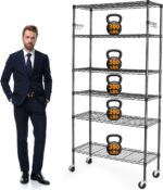 6 Tier Storage Shelves with Wheels, 2100lbs Capacity Heavy Duty Shelving Units, 14x36x75inch Adjustable Metal Shelf Wire Shelving Rack for Garage, Kitchen, Office, Black - Image 2