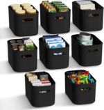 8 Pack Black Storage Bins for Shelves, Plastic Storage Containers for Organizing, Stackable Storage Boxes with Handle, Black Storage Bins for Classroom, Craft, Snacks, Cabinet, 9.7x6.7x5.7inch - Image 2