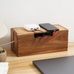 Acacia Wood Cable Management Box, Wooden Cord Hider & Organizer for Power Strip, Electrical Hiding, TV Wires, Desk & Floor Cables - Office Under Desk Cable Storage Box for Wire Storage Organization - Image 2