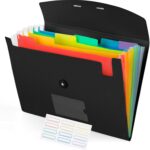 Accordion File Organizer, 7 Pockets Expanding File Folder with Labels, A4/Letter Size Portable Folders for Documents, Paper Organizer for School Office Supplies, Black - Image 2