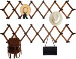 Accordion Wall Hanger, Wood Expandable Wall Mounted Hanger with 19 Hooks for Coats,Hats,Coffee Mug Ect,2 Packs,Included 38Pegs, Walnut Color,Retro Style,14Inch - Image 2