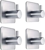 Adhesive Towel Hooks Heavy Duty Wall Hooks Waterproof Stainless Steel Hanger for Hanging Coat, Hat, Towel Robe Hook Rack Wall Mount- Bathroom and Bedroom 4-Packs - Image 2