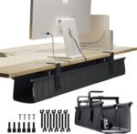 Ascrono Original No Drill Under Desk Cable Management Tray 40.6" - Premium Black Fabric Cable Management Under Desk - Clamp/Screw Mount Cord Organizer - Supports Upto 66lbs - Large - Image 2
