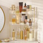 Aveniee Corner Bathroom Counter Organizer, Bathroom Countertop Shelf Makeup Storage, Clear Perfume Tray Holder (3 Tiers, White) - Image 2