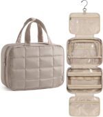 BAGSMART Travel Toiletry Bag for Women, Hanging Travel Bag for Toiletries, Puffy Makeup Cosmetic Bag Organizer, Carry-on Travel Accessories Essentials, Camel - Image 2